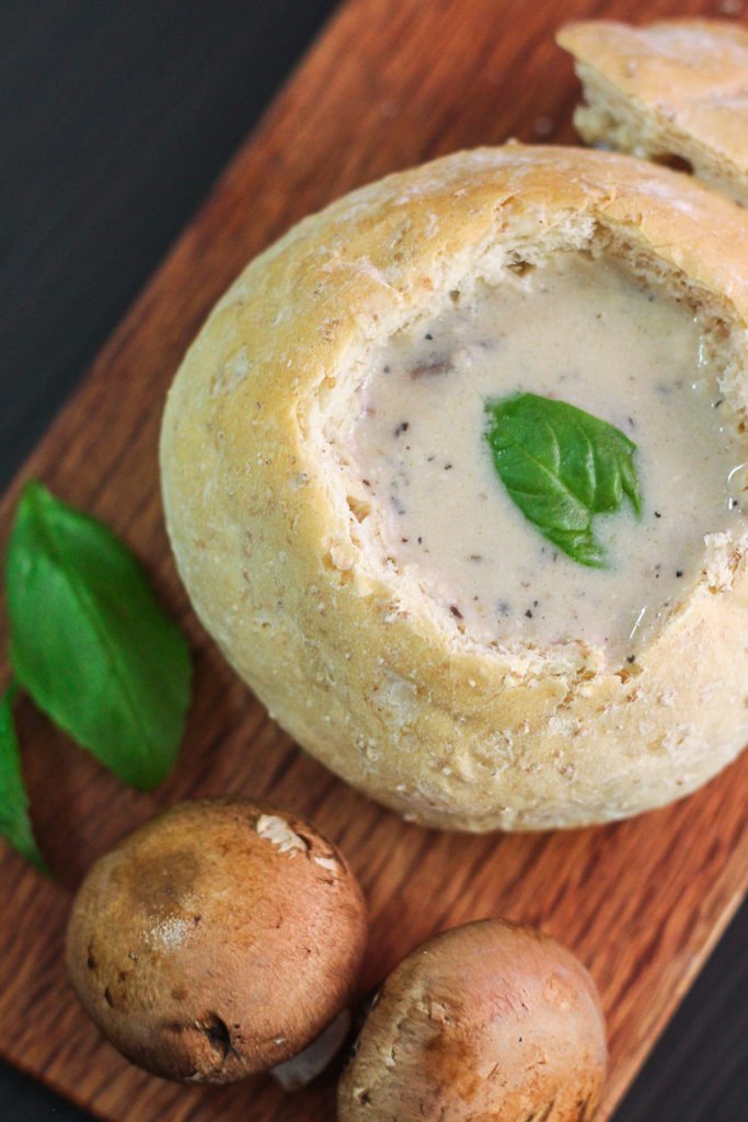 Creamy Mushroom Soup in Bread Bowls