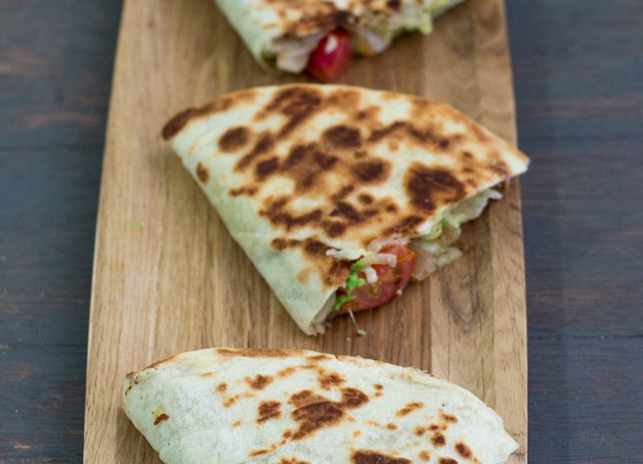 Caramelized onions, mushroom and avocado quesadillas