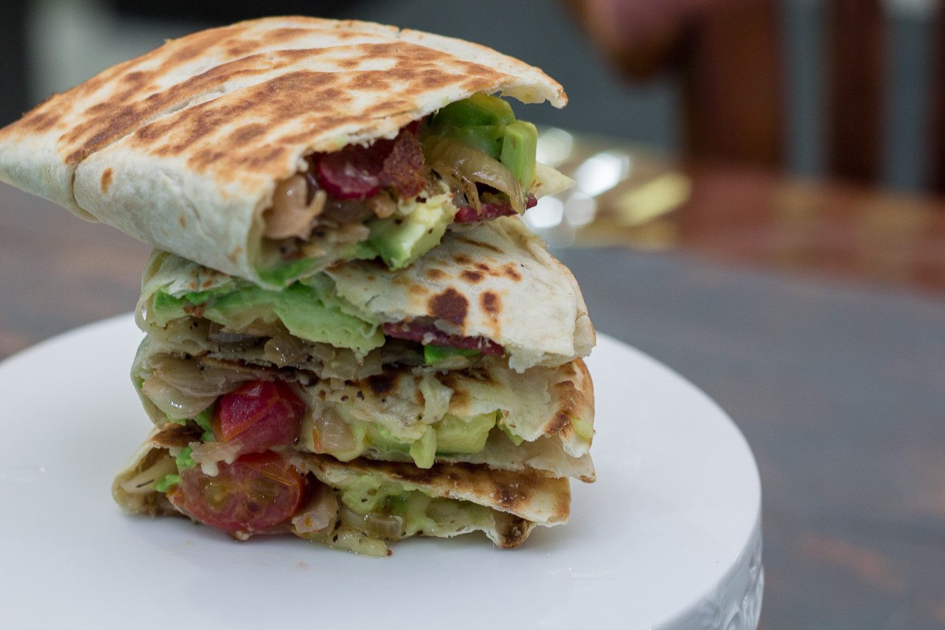 Caramelized onions, mushroom and avocado quesadillas 