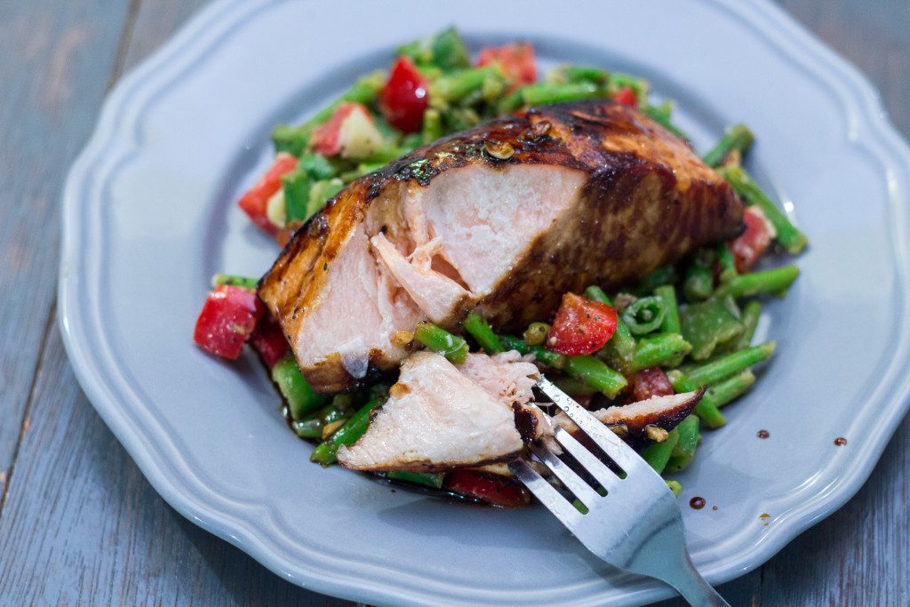 Honey Garlic Salmon with Warm Chopped Asparagus Salad