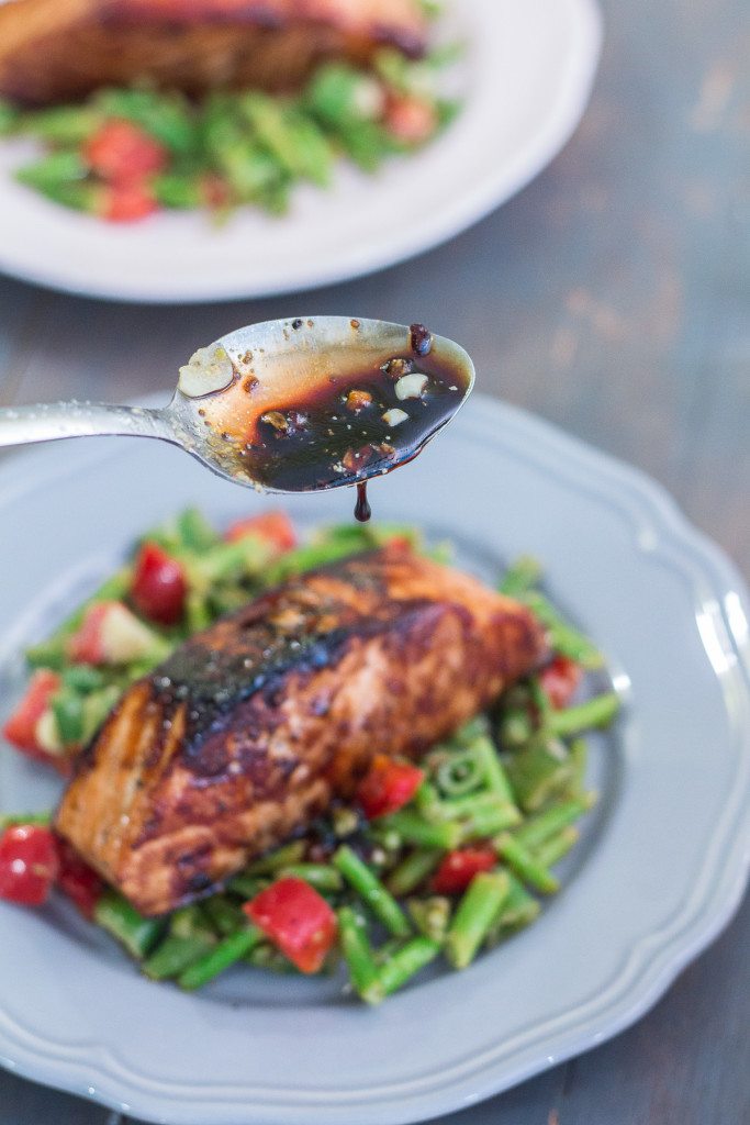 Honey Garlic Salmon with Warm Chopped Asparagus Salad