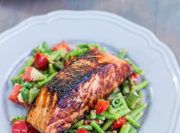 Honey Garlic Salmon with Warm Chopped Asparagus Salad