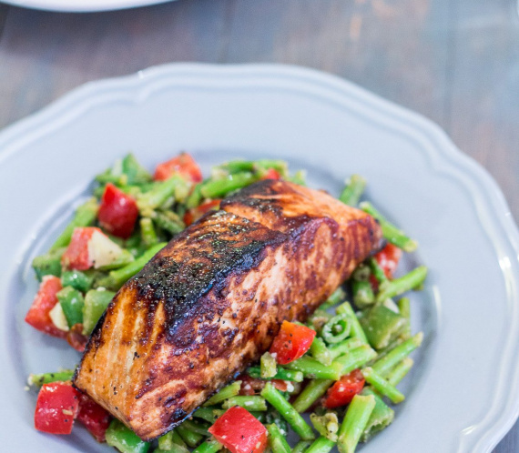 Honey Garlic Salmon with Warm Chopped Asparagus Salad