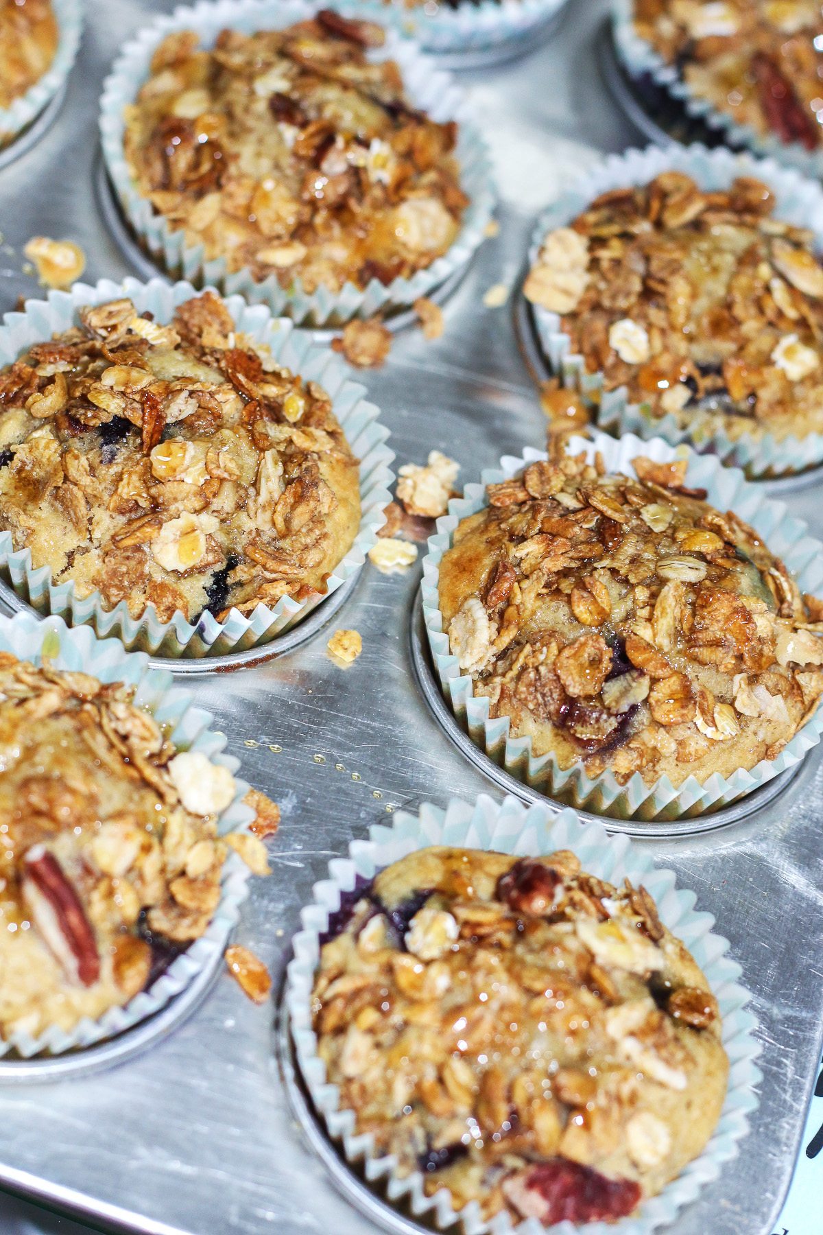 Blueberry Oatmeal Muffins with Granola Topping