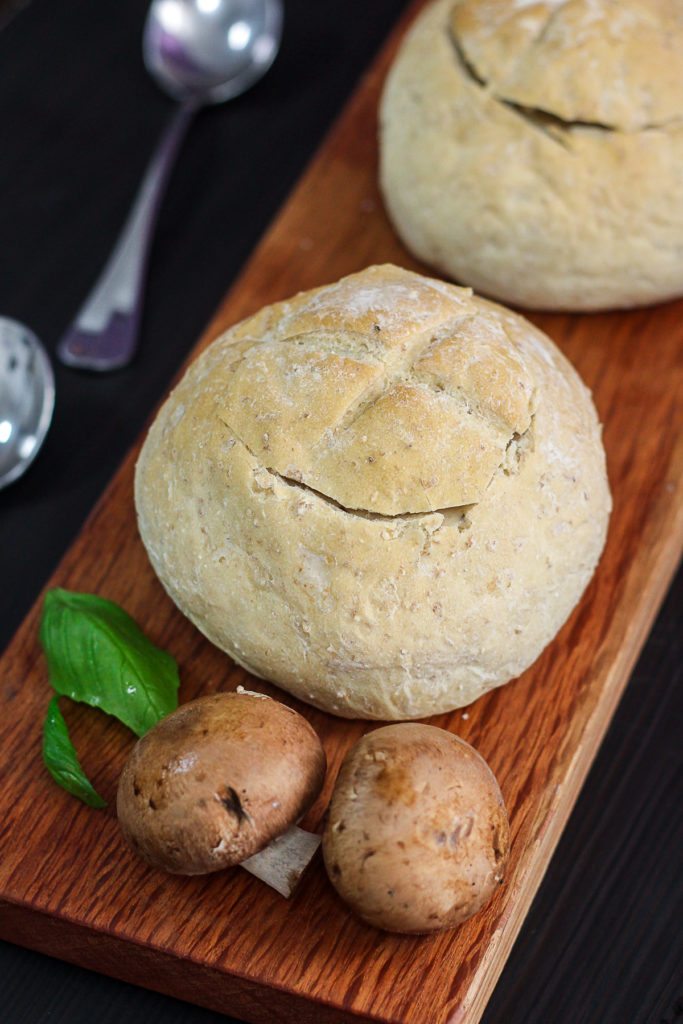 Creamy Mushroom Soup in Bread Bowls